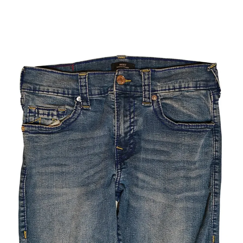 True Religion Ricky Straight Jeans Mens 33 Medium Wash Denim Classic Stitch